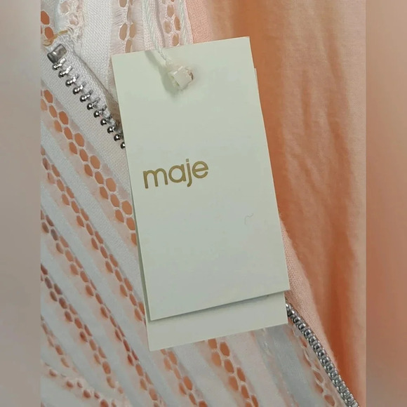 NWT Maje Women's Rayure Structured Puffball Dress Pink Nude Mid Length Size 1 - Picture 5 of 13